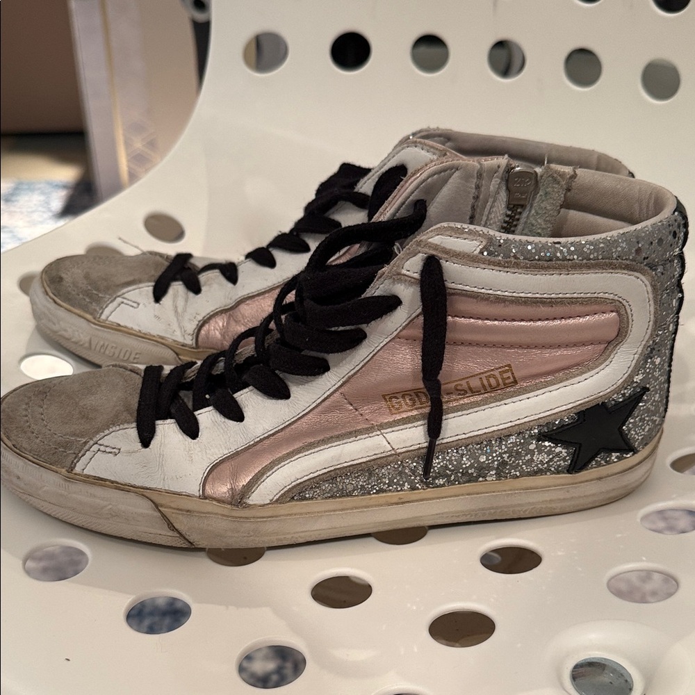 Golden Goose Pink and Silver High-Top Sneakers sz 39